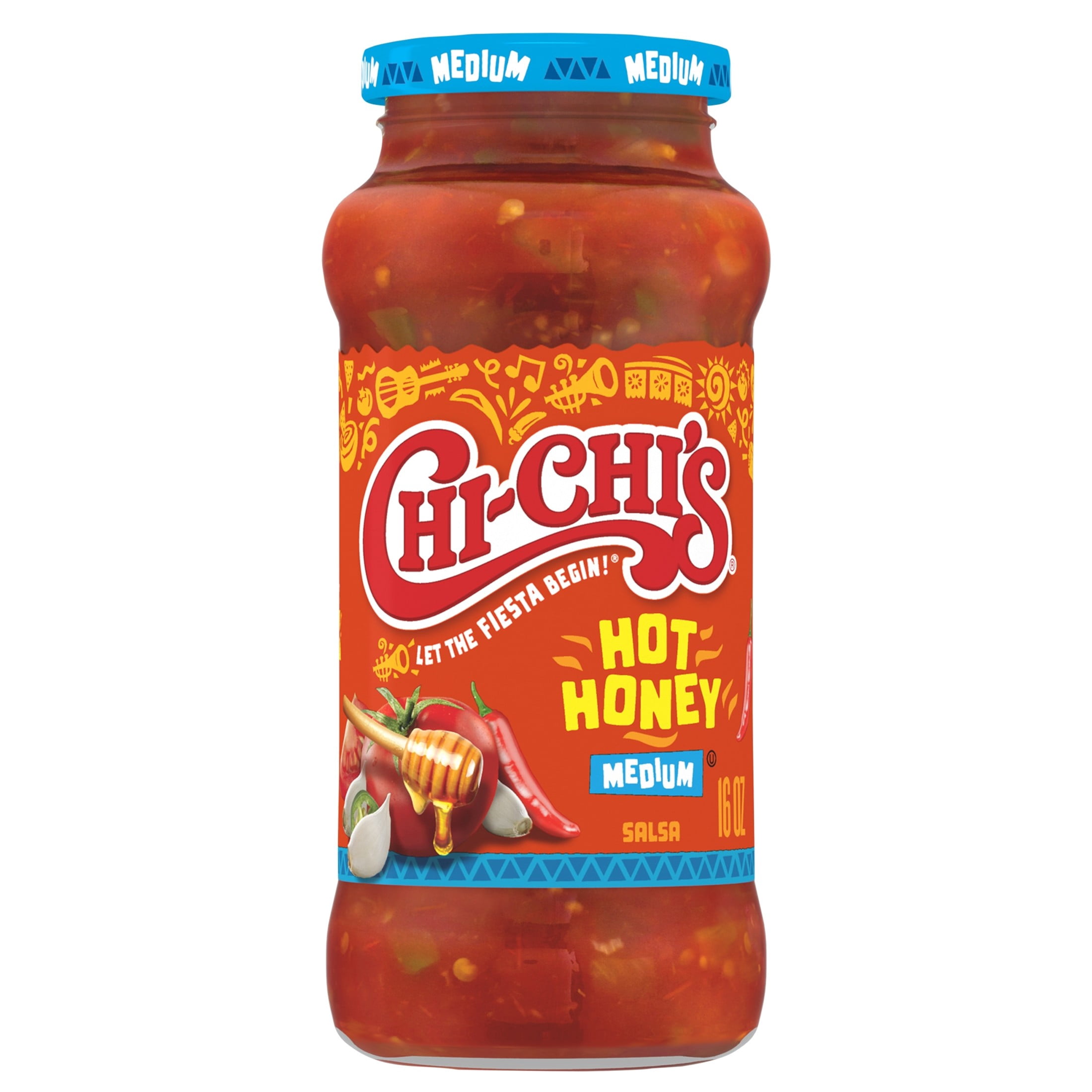 (5 pack) CHI-CHI'S Hot Honey Salsa Medium, Chip Dip, Kosher Shelf Stable, 16 oz Glass Jar​