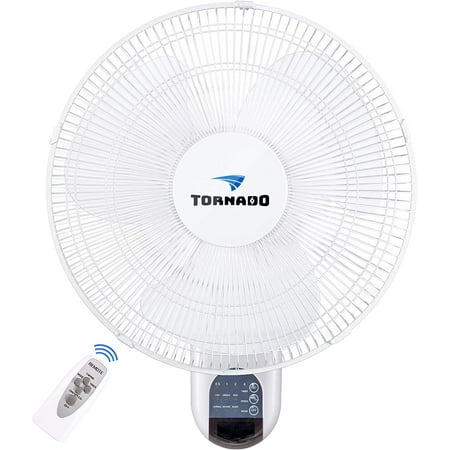 

Tornado 16 Inch Oscillating Wall Mount Fan Remote Control Included 3 Speed 2650 CFM 6 FT Cord UL Safety Listed