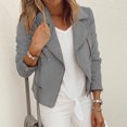 thumbnail image 4 of Koszal Office Lady Solid Color Long Sleeve Lapel Zip Blazer Jacket Slim Fit Short Coat, 4 of 6