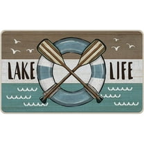 Spring Summer Lake Life Decorative Front Door Mat, Boat Paddle Lake House Doormat Indoor Outdoor Non-Slip Floor Entryway Rug, Stripes Farmhouse Rustic Home Kitchen Decoration 17x30 Inch