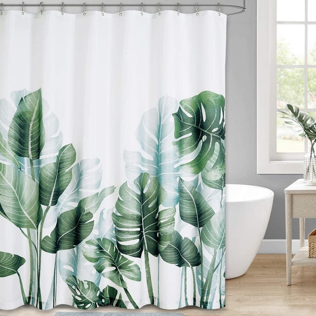 Cortina de Ducha con Gancho, Patrón de Planta de Hoja de Plátano de Palmera Tropical, Tela de Baño Impermeable y Resistente al Moho, 100% Poliéster, 150x180cm brillar Electrónica