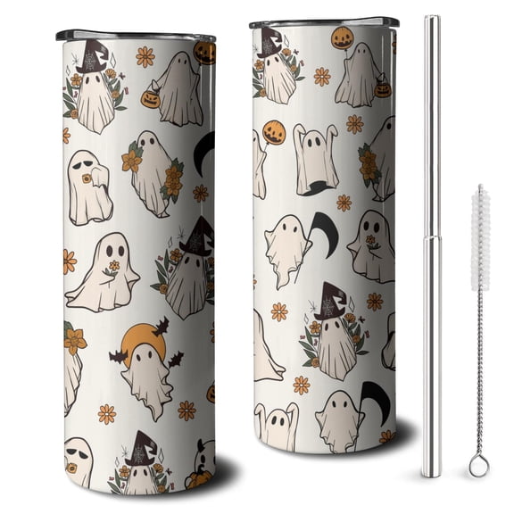 Halloween Ghosts Tumbler - Halloween Gifts for Women -Ghost Tumbler Cup With Lid 20oz Skinny Coffee Travel Mug, Double Wall Vacuum Insulated Tumbler Cups for Women Halloween Gifts