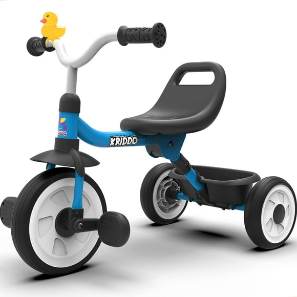 KRIDDO Kids Tricycle for 18 Months to 3 Years, Foldable Toddler Tricycle with Storage Basket, Kids Trike for 2 Years, Adjustable Easy to Carry Ergonomic Seat, Stable Structure for Smooth Ride, Blue