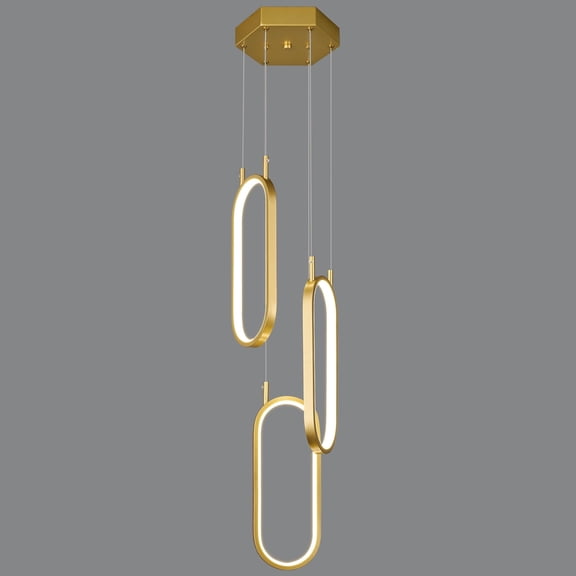 Deyidn Modern Kitchen Pendant Light Fixture Gold LED Pendant Light 3 Rings Oval Chandelier Pendant Lighting for Kitchen Island Bedroom Living Room Dining Room