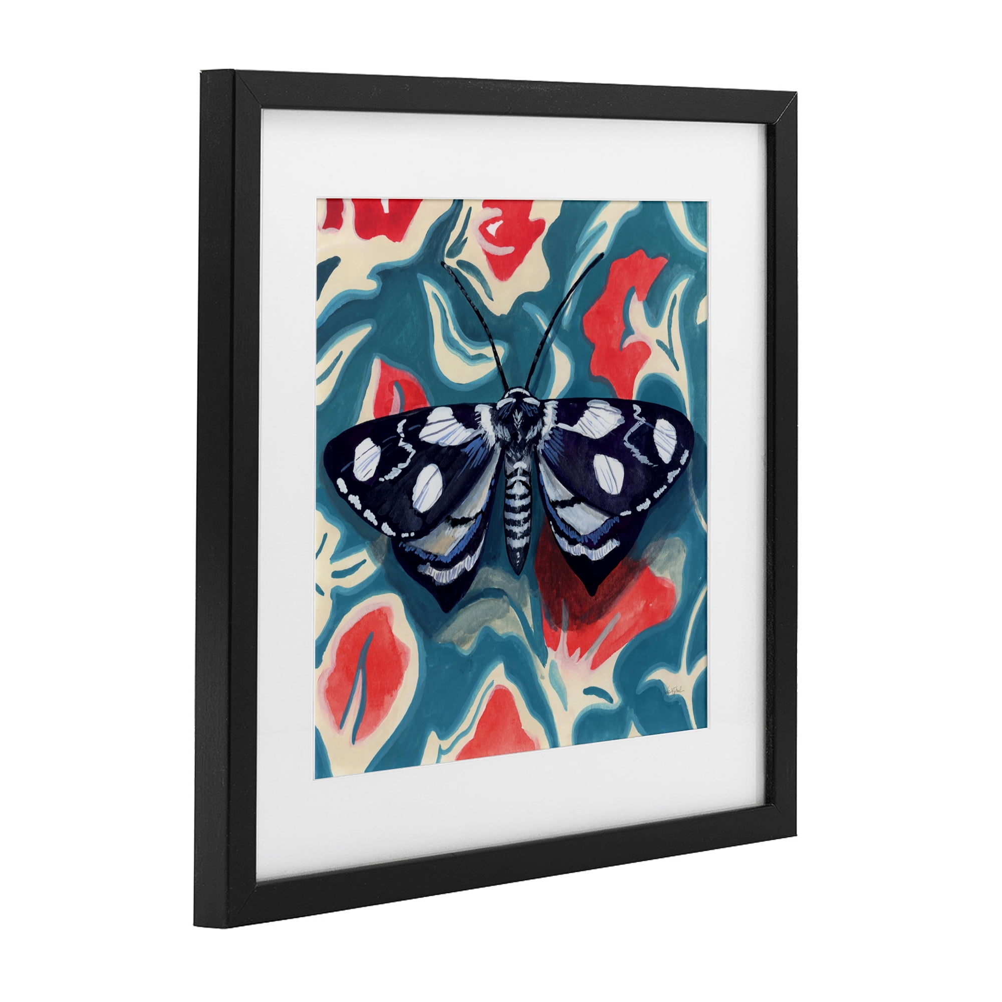 Stupell Industries Symmetrical Moth On Beautiful Flowers Black Framed Print Under Glass, design by Kate Jarvik Birch