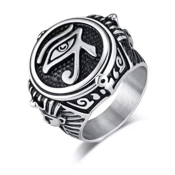 QQTDFG Men Women Ancient Egyptian Eye of Ra Horus Ankh Cross Ring Stainless Steel Gift-Silver-10