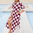 thumbnail image 4 of Small Checkered - White and Burgundy Red Long Sleeved Shirt Dress summer dress daily bandage dress chic and elegant woman, 4 of 6
