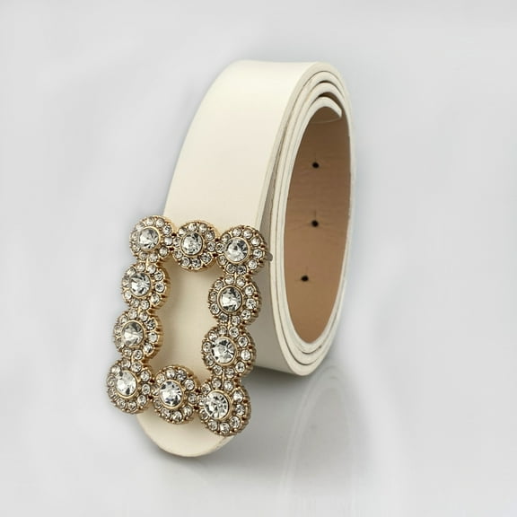 Women Rhinestone Leather Belt, Womens Leather Belt with Crystal Diamond Buckle, Designer Belts for Pants Jeans Dresses