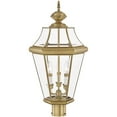 thumbnail image 6 of 3 Light Antique Brass Outdoor Post Lantern Pendant Lighting Fixture with Clear Beveled Glass Shade backed with Hand Crafted Solid Brass material for patio, front porch, entryway and more, 6 of 6
