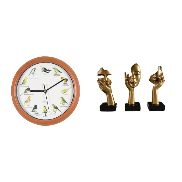 Reloj de pared con pájaro cantor, reloj decorativo, relojes de pájaro con sonido, estatuas , esculturas de arte abstracto, material de resina