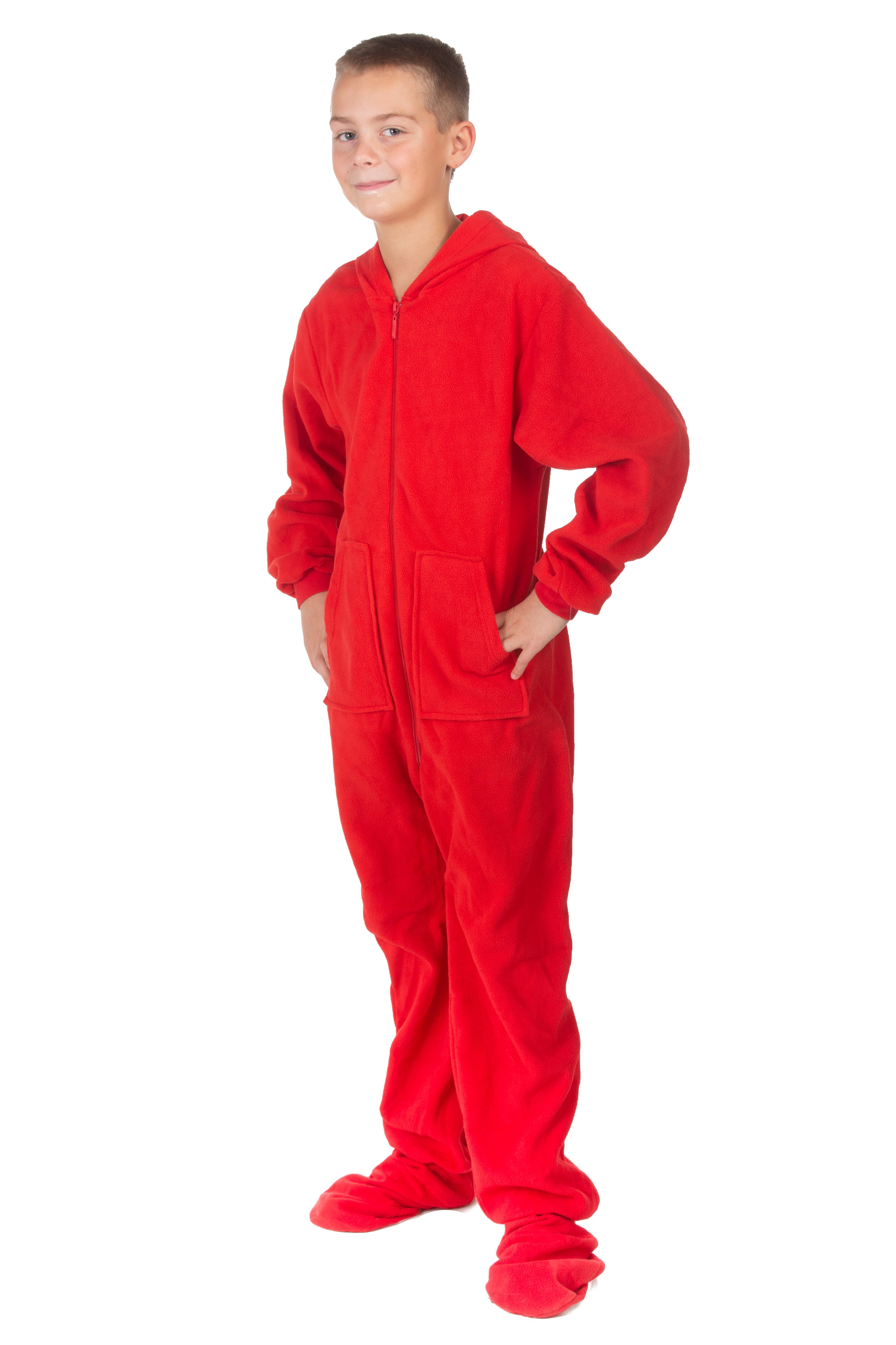 Big Feet Pjs Kids Red Fleece Hoodie Footed Onesie Pajamas for Boys & Girls Size 8