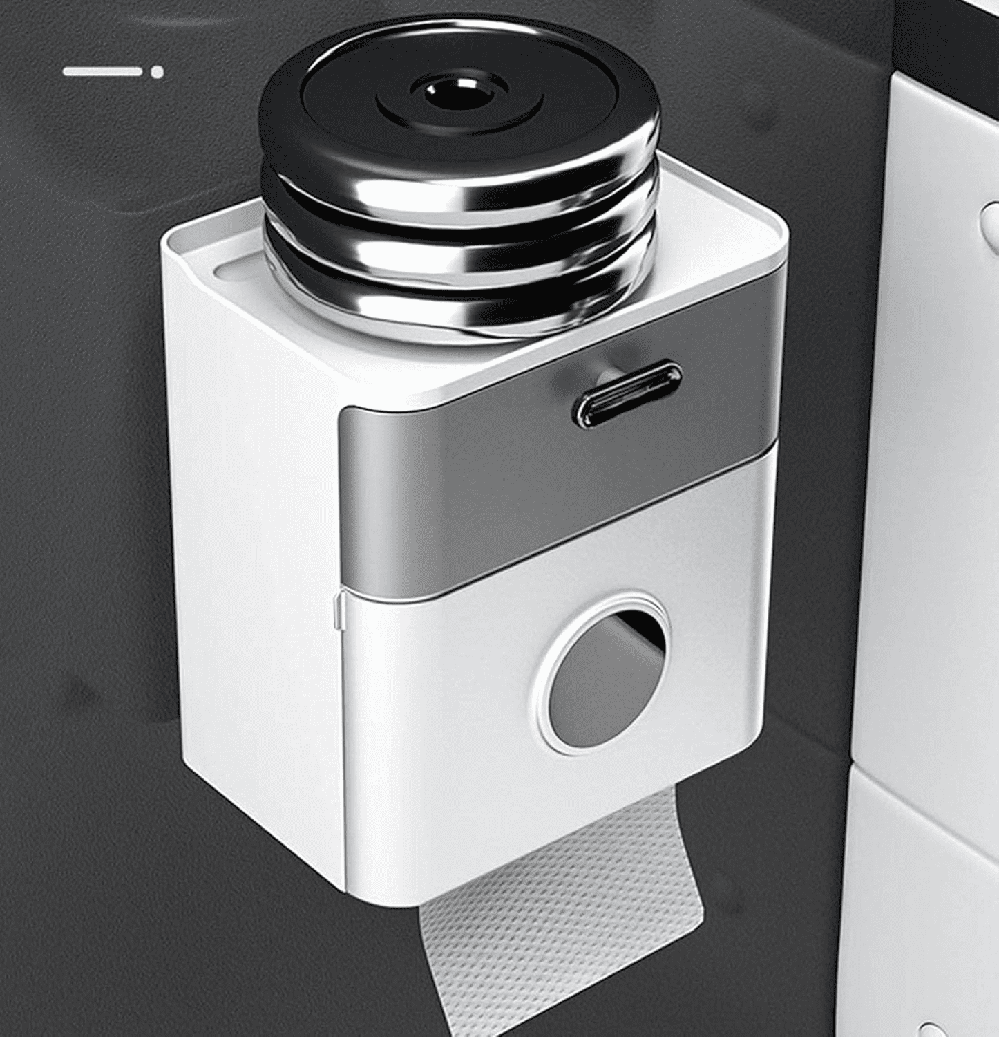 Wall Mounted Toilet Paper Holder with Drawer & Shelf, No-Drill Bathroom Tissue Box Organizer