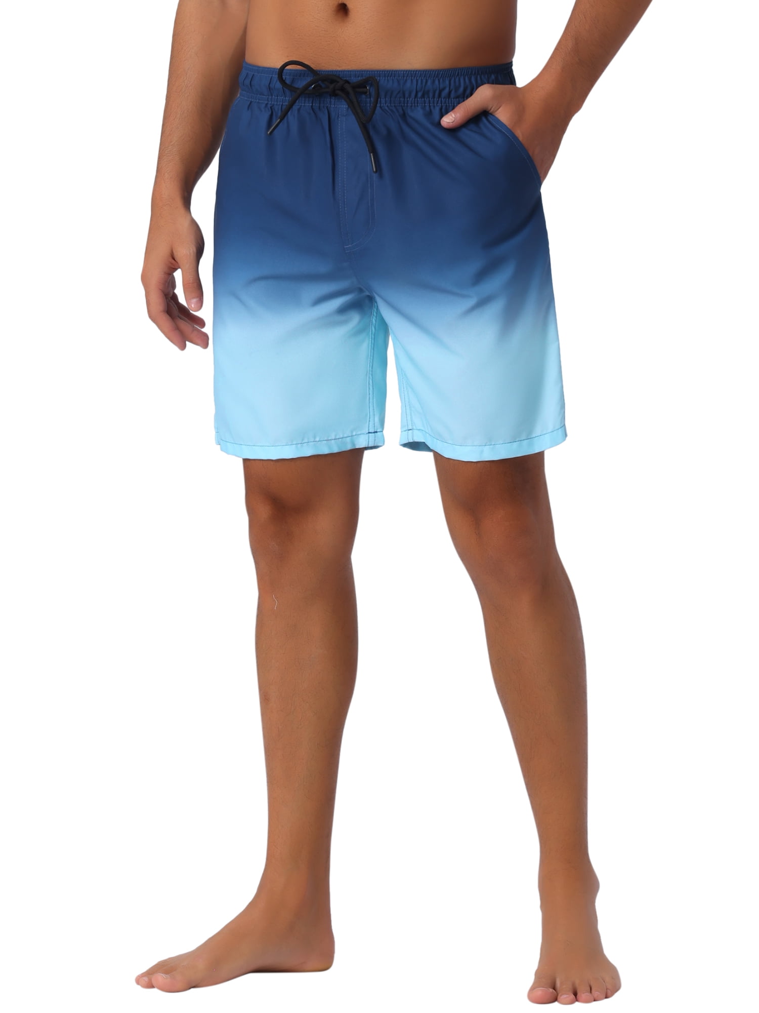 INSPIRE CHIC Father's Day Men's Gradient Color Drawstring Elastic Waist Lining Summer Swimming Trunks 32 Dark Blue