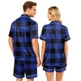 thumbnail image 5 of Leidass Couples Plaid Pajama Set Short Sleeve Button Down Sleepwear Lounge Set with Shorts Matching His and Hers Nightwear Black L, 5 of 5