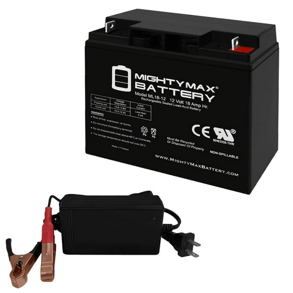 ML18-12 - 12 Volt 18 AH, Nut and Bolt (NB) Terminal, Rechargeable SLA AGM Battery 12V 4Amp Charger