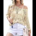 thumbnail image 2 of Suéter de Crochet Calado para Mujer, 3/4, Hombros Descubiertos, Verano 2025 Albaricoque M, 2 of 8