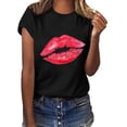 thumbnail image 1 of DPTALR Women Girls Plus Size Lips Print Short Sleeved T-shirt Blouse Tops, 1 of 4