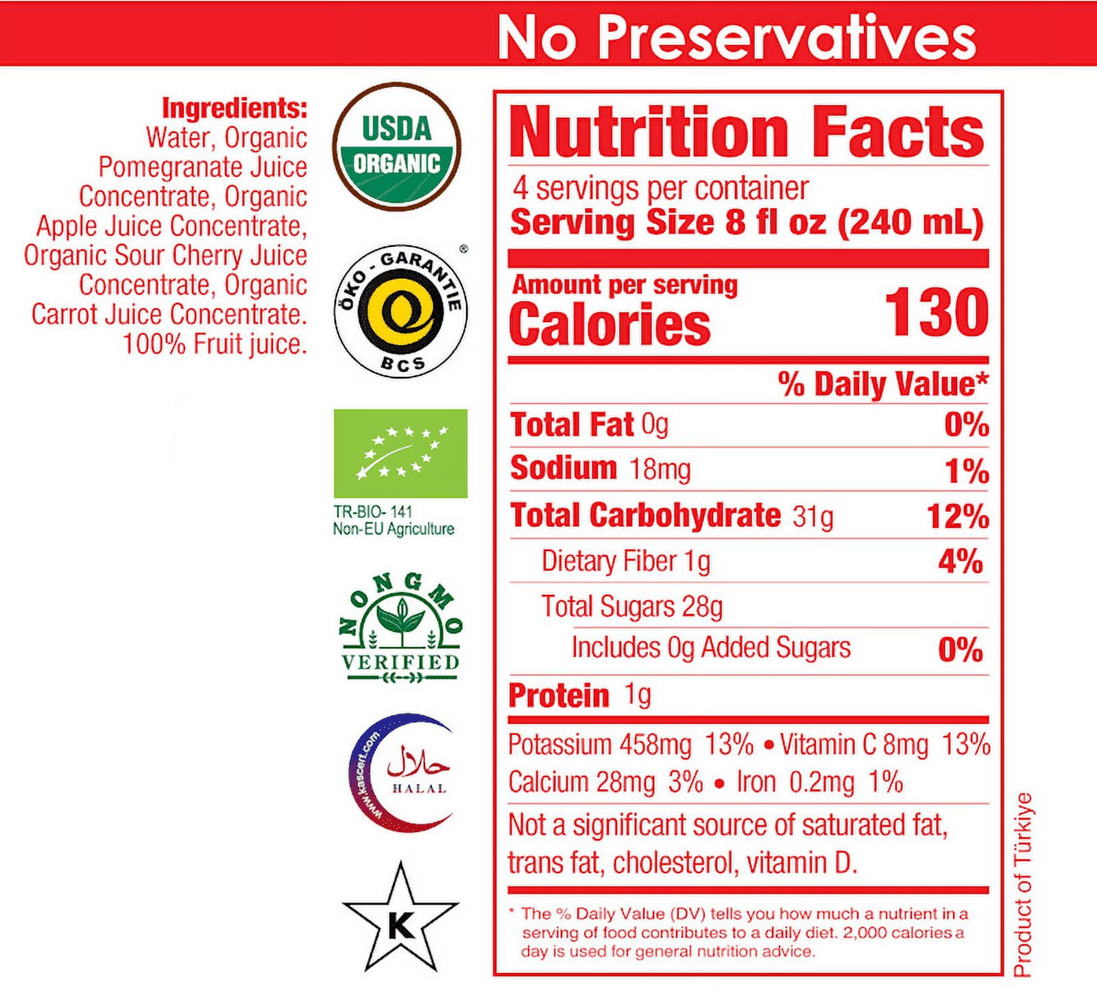 GETONE 100% Fruit juice Red Mix | 32 fl oz | 6 items