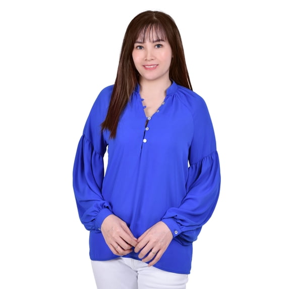 NY Collection Long Sleeve Mandarin Collar Blouse