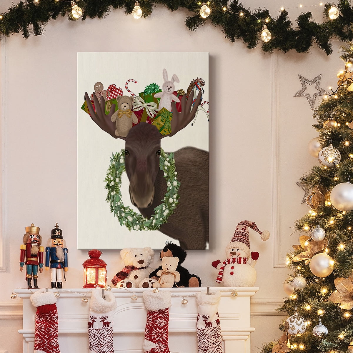 Christmas Moose and Christmas Gifts- Gallery Wrapped Canvas