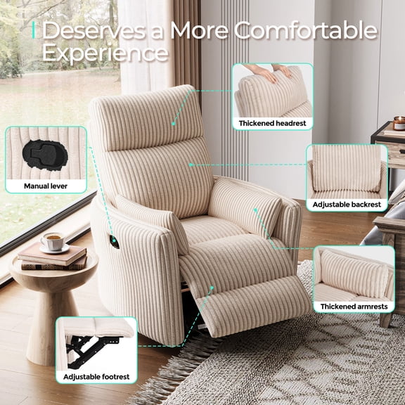 LINSY HOME Accent Chair, Corduroy Fabric Swilvel Chair for Bedroom, Living Room, Beige