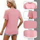 thumbnail image 3 of Blusas de moda para mujer, camisetas de cuello redondo, sexys, con retazos de encaje, de manga corta, blusas casuales de punto, 3 of 7