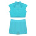 thumbnail image 4 of TiaoBug Kids Girls 2 Piece Dance Outfits Sleeveless Crop Top and Shorts Gymnastic Set Blue Green 16, 4 of 6