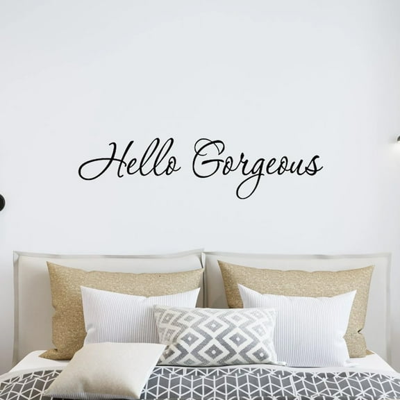 VWAQ Hello Gorgeous Wall Decal Inspirational Matte Black Girls Room Wall Quote Bathroom Mirror Sticker (22"W X 6"H)
