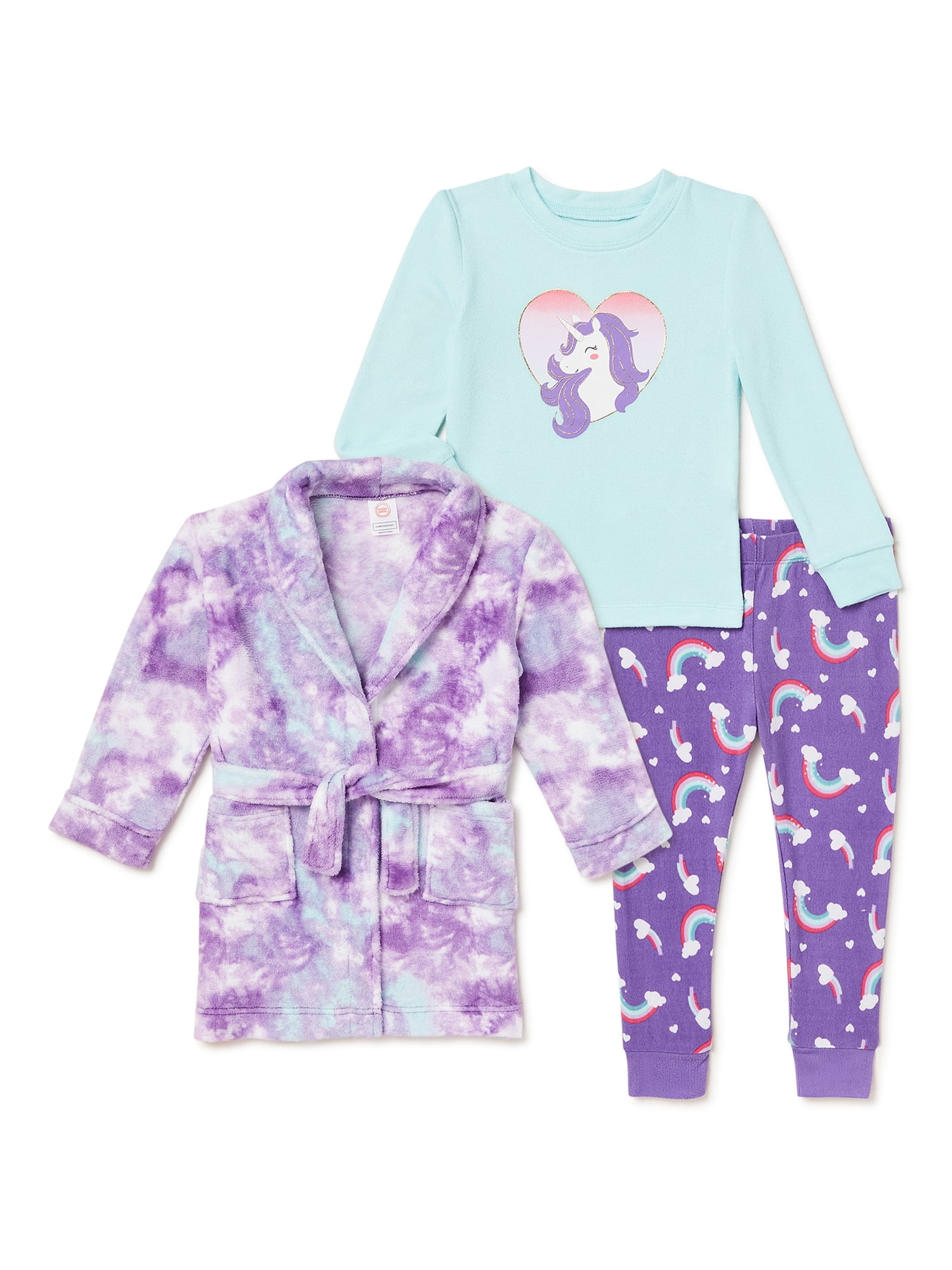 Wonder Nation Baby and Toddler Girls' Pajamas and Robe Set, 3Piece