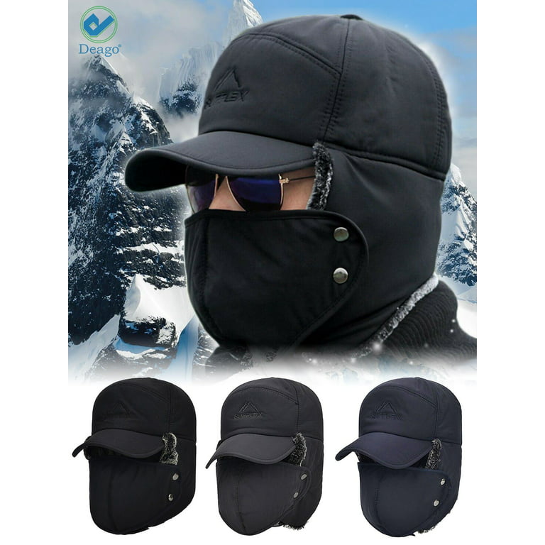 Deago Trooper Trapper Hat Winter Windproof Ski Hat with Ear Flaps and Mask  Warm Hunting Hats for Men Women (Navy Blue)