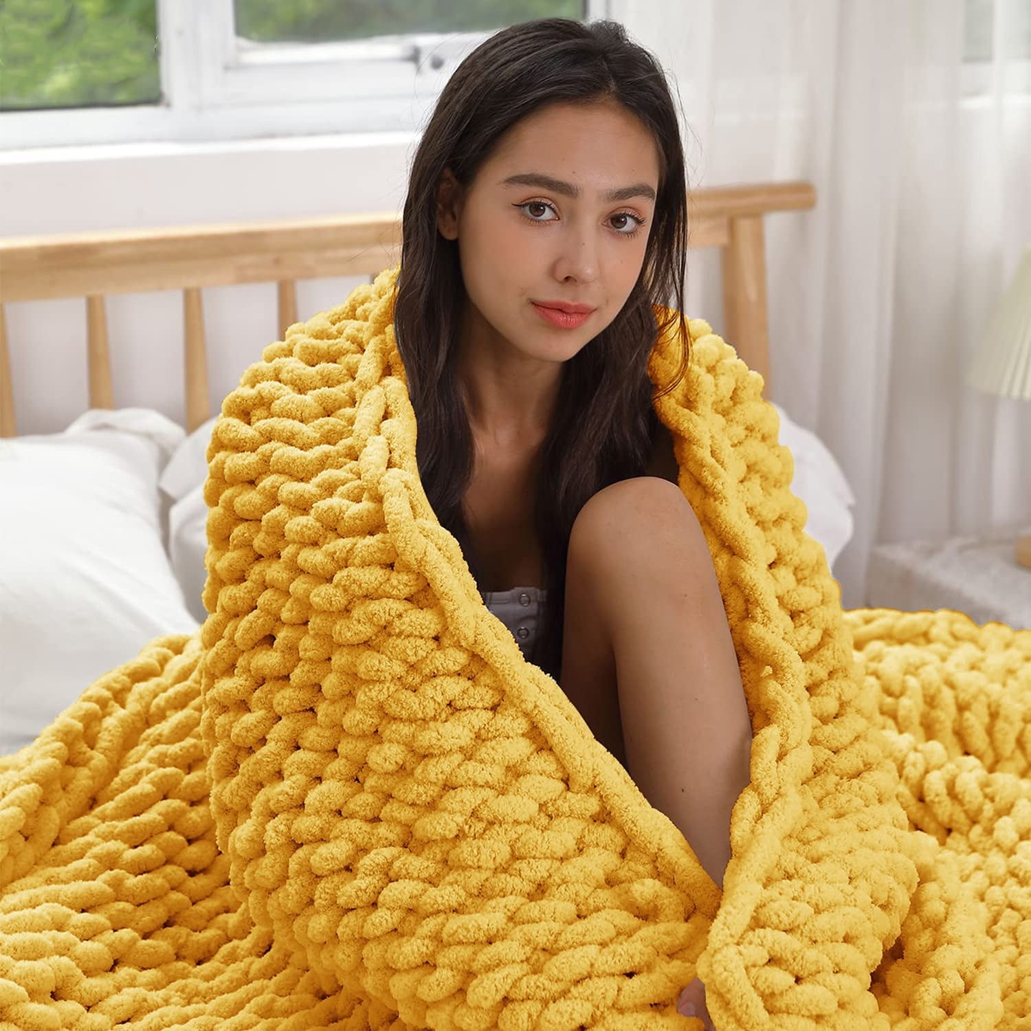 Chunky knit blanket yellow new arrivals