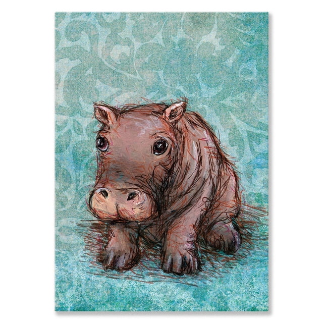 Arte mural en lienzo Oopsy Daisy hipopótamo aqua 25 x 36 cm