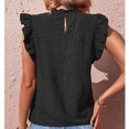 thumbnail image 4 of Tops de manga con volantes de verano para mujer Blusa de encaje con manga con volantes de verano informal de moda para viajes diarios Negro S, 4 of 6
