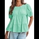 thumbnail image 3 of Camisetas Babydoll Peplum con Mangas Abullonadas para Mujer, de Algodón Ahumado Plisado, Holgadas e Informales, de Verano. Calabaza Verde L, 3 of 10