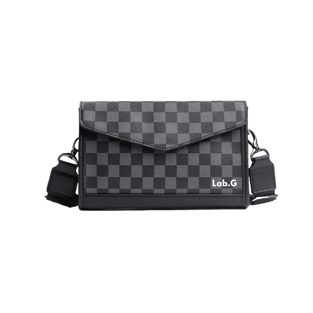Bolsa Bandolera Elegante De Pu A Cuadros Para Hombre Cuadritos Lab.G Gris Negro