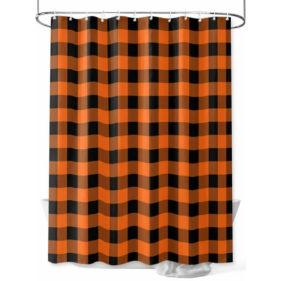 Shower Curtain Orange Black Plaid Shower Curtains for Bathroom, Waterproof Polyester Shower Curtain Set with Hooks, Extra Long 72" x 96" Farmhouse Buffalo Check