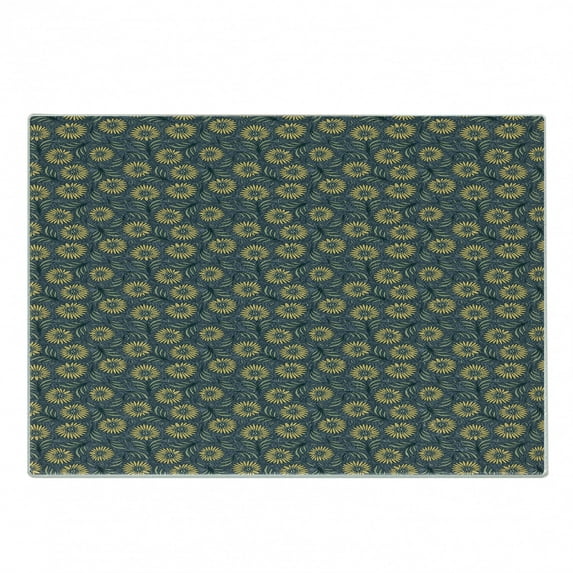 Floral Cutting Board, Blooming Nature Pattern with Fresh Green Foliage Leaves Coming of the Spring Theme, Decorative Tempered Glass Cutting and Serving Board, Small Size, Multicolor, by Ambesonne