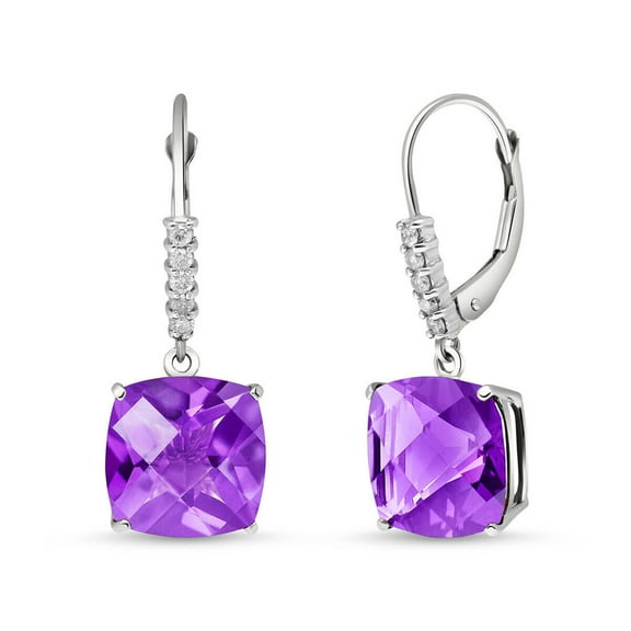Galaxy Gold 14K White Gold Natural Amethyst and Natural Diamond Dangle Earrings - February Birthstone - Peace & Wisdom - Fine Jewelry for Women