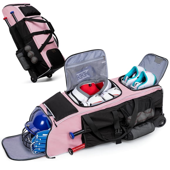 Bolsa de béisbol con ruedas GOBUROS para 4 bates con compartimento para zapatos