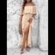 thumbnail image 5 of Vestido Informal de Lunares con Hombros Descubiertos para Mujer, con Volantes, Corsé, Borlas y Cintura Alta, con Abertura y Abertura, Color Liso Albaricoque L, 5 of 8