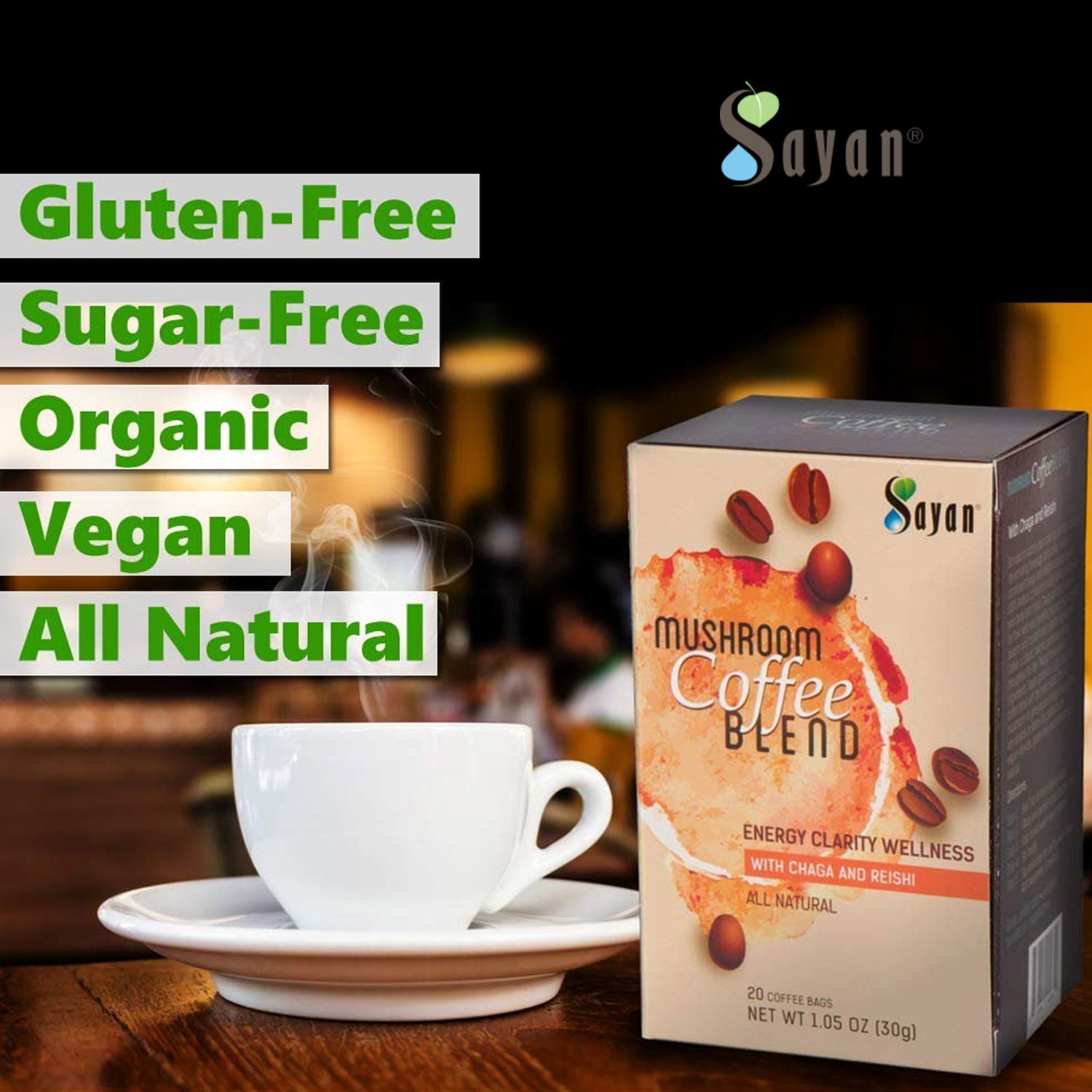 Sayan Mushroom Coffee Blend Medium Roast (20 Packets, 2.5g Each)