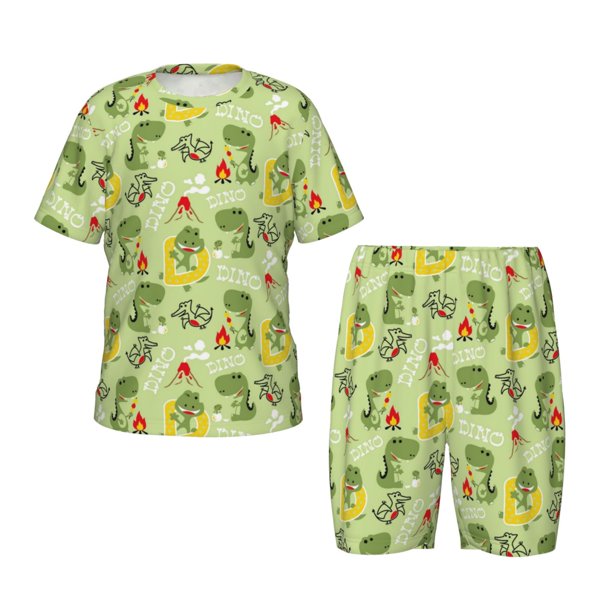 Fotbe Cute Dinosaurs Cartoon Pijama Estampada de 2 Piezas para Niños – Ropa de Dormir de Manga Corta Cómoda para Niños y Niñas, Camiseta y Shorts de Algodón-X-Large