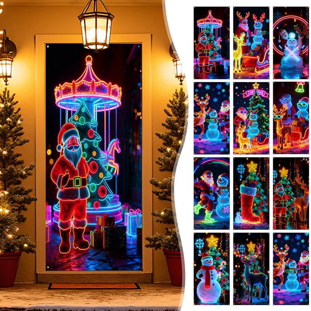Navidad Puerta Adornos, Tapa Puerta Colgar, Decoración Fiesta, Terciopelo Doble Uso, Fácil Montaje, Para Salón, Christmas Door Cover Decoration Door Hanging Party Decoration Door Cover Tapestry,