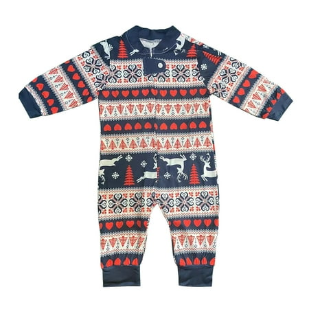 

Christmas Pajamas for Family Red Family Christmas Pjs Matching Sets Children s Baby Long Sleeved Pants with Round Neck Stripe Christmas Print Cute Loose Fitting Jumpsuit