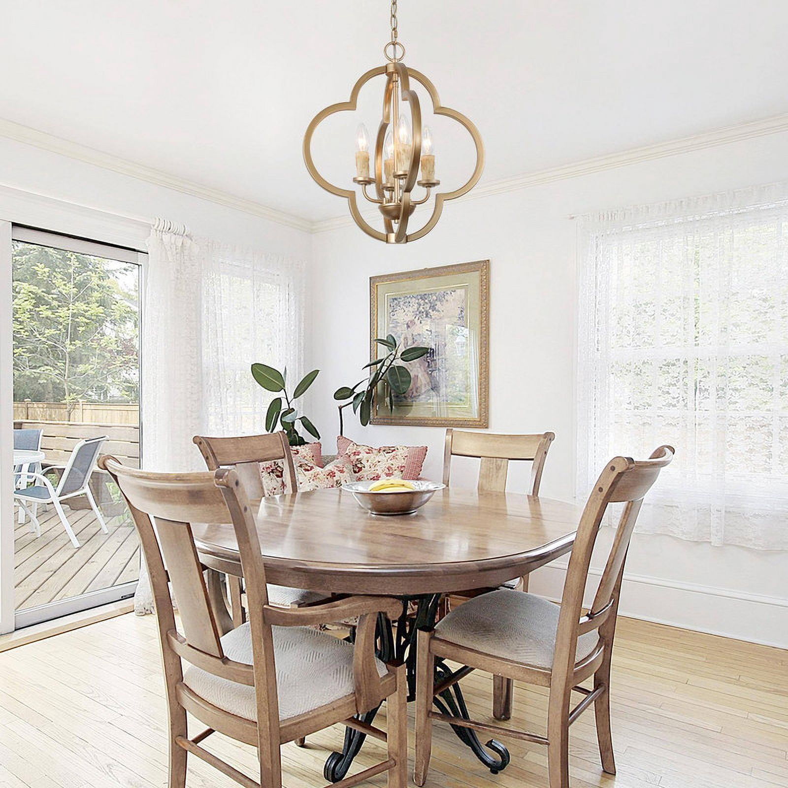 LNC Modern Gold Quatrefoil Chandelier, 4-Light 16 in Fixture for Dining Room & Foyer