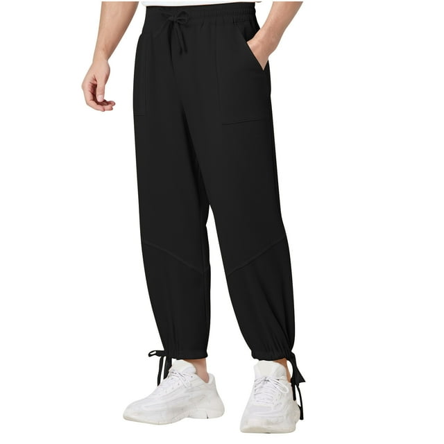 Plebaso Men's Casual Pants Elastic Waist Drawstring Jogger Pants Lightweight Ankle Trousers with Pockets