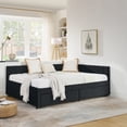 thumbnail image 3 of Full Size Upholstered Tufted Bed Frame with Two Drawers, Sofa Bed Frame with Comfortable Backrest and Armrests, Velvet, Black(79.5''x58''x25''), 3 of 9