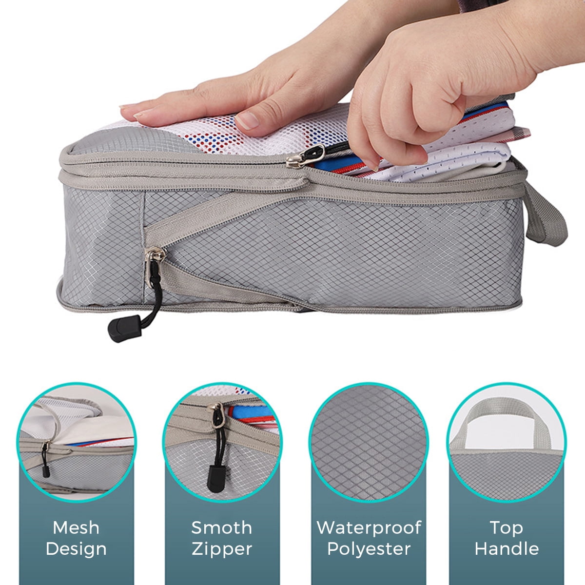 AUXDIQ 4 PCS Compression Packing Cubes Travel Luggage Organizer Bags Set Packing Organizers Compression Suitcase Bag Travel Essential Bag