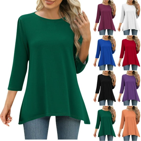 Perfectbot Blouses for Womens 3/4 Sleeve Casual Relaxed Fit Crew Neck Summer Going Out Trendy T-Shirts ,S-XXL