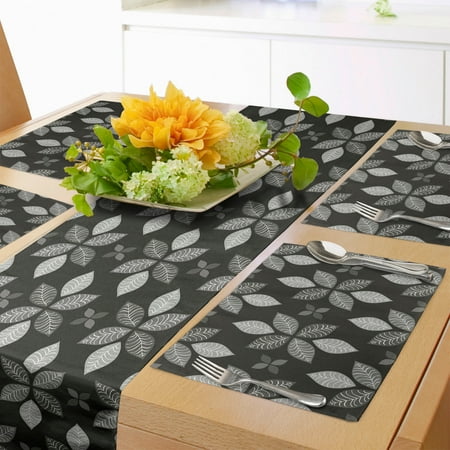 

Botany Table Runner & Placemats Leaves Forming Mother Nature Floral Forest Foliage Meadow Woods Concept Set for Dining Table Decor Placemat 4 pcs + Runner 14 x90 Grey and Pale Grey by Ambesonne